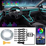 DEHERANE 車用 LED インテリア ストリップ ライト RGB マルチカラー アンビエント ライティング キット 6 in 1 315 インチ光ファイバー APP ワイヤレス Bluetooth コントロール カー ネオン ライト キット、音楽同期およびサウンド アクティブ機能