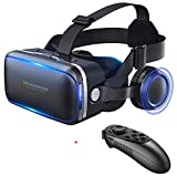 VR SHINECON 虚拟现实 VR 耳机 3D 眼镜 耳机头盔 VR 护目镜适用于电视、电影和视频游戏兼容 iOS、Android 并支持 4.7-6.53 英寸带遥控器