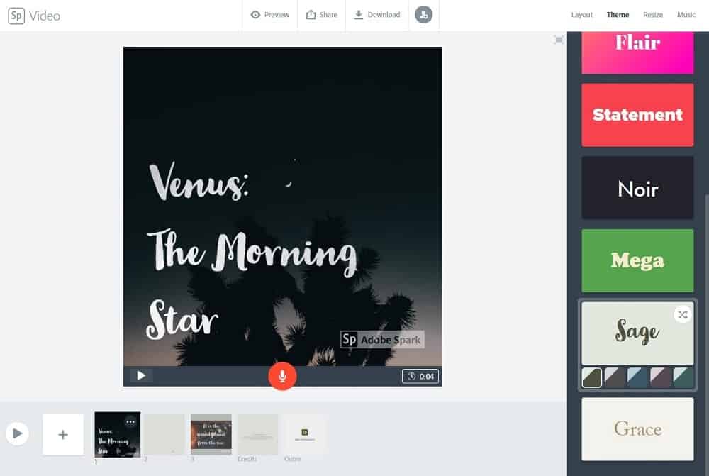 Adobe Spark 테마 변경 스크린샷