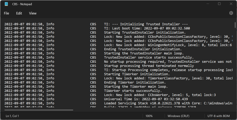 cbs-log-file generado por el escaneo del verificador de archivos del sistema