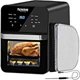 NUWAVE Brio Air Fryer Smart Oven, 15.5-Qt tamaño familiar extragrande, combo de parrilla de asador de convección para encimera, cesta de asador SS y kit de pinchos, placa de parrilla ultra antiadherente reversible incluida