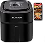 Combo de horno y freidora de aire 6 en 1 NUWAVE Brio, tamaño extragrande de 8 cuartos de galón, potente 1800 W - 3 configuraciones de vataje 700, 1500 y 1800, elevador de circulación de aire antiadherente y estante de acero inoxidable reversible que nunca se oxida incluido
