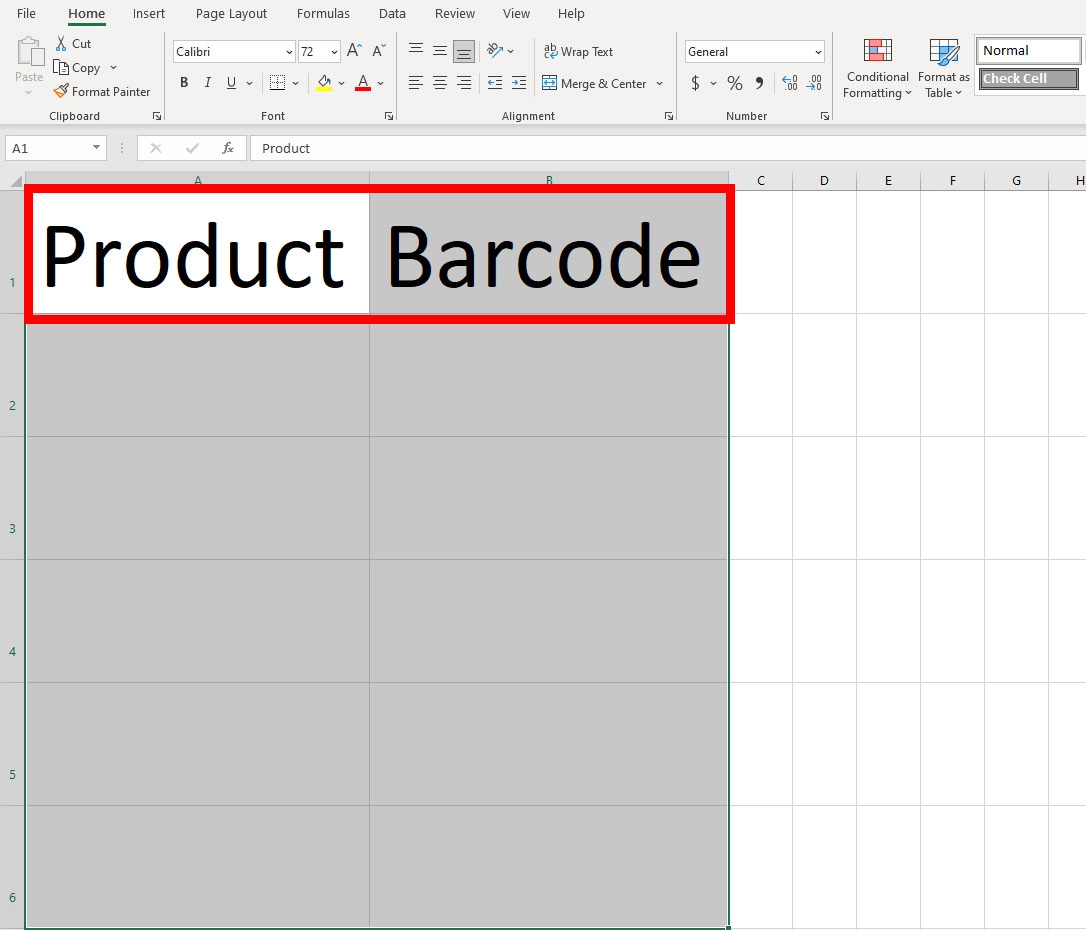 تسمية رأسي عمودين في Excel للرموز الشريطية