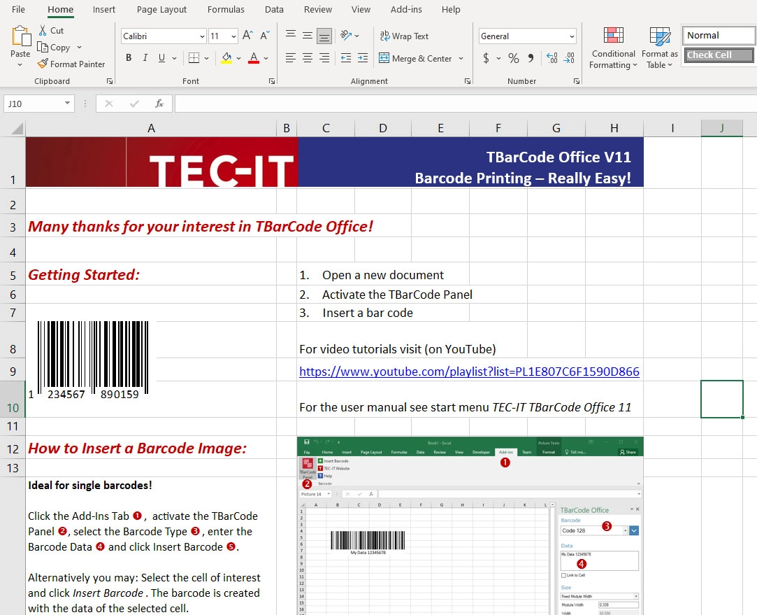 برنامج Excel Barcode الإضافي TEC IT
