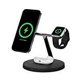 Беспроводное зарядное устройство Belkin MagSafe 3-в-1, быстрая зарядка iPhone 15 Вт, быстрая зарядка Apple Watch, зарядная станция AirPods для iPhone 13, 12, Pro, Pro Max, Mini, AppleWatch Series 7, 6, 5, 4, SE AirPods Black