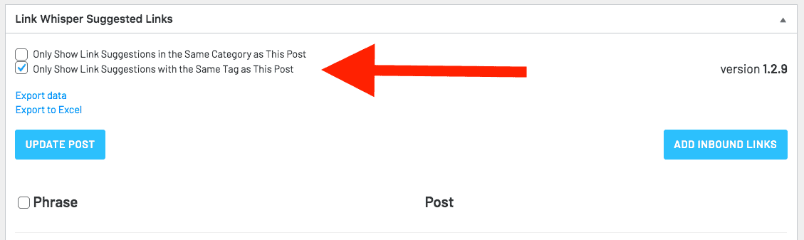 Tautkan tautan internal Bisikan dengan posting dengan kategori atau tag yang sama