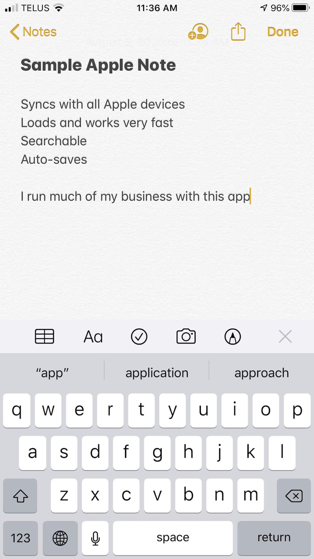 Apple Notes 문서의 예