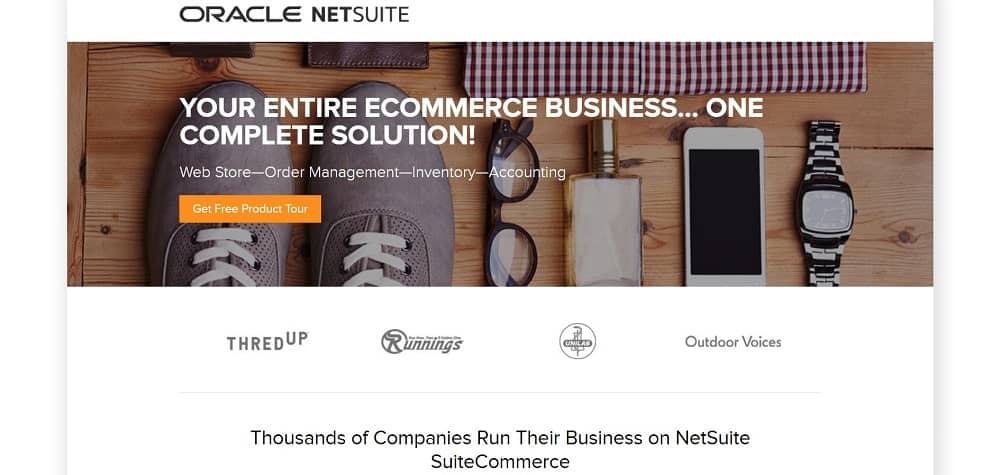 Tangkapan layar beranda platform situs web e-niaga Oracle NetSuite.