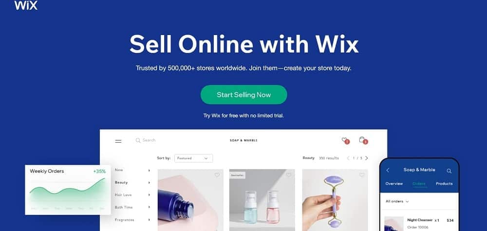 Tangkapan layar beranda platform situs web e-niaga WixStore.