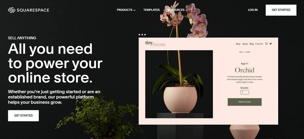 Tangkapan layar beranda platform situs web e-niaga SquareSpace.