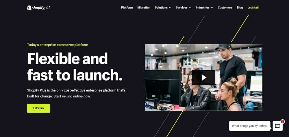 Tangkapan layar beranda platform situs web e-niaga ShopifyPlus.
