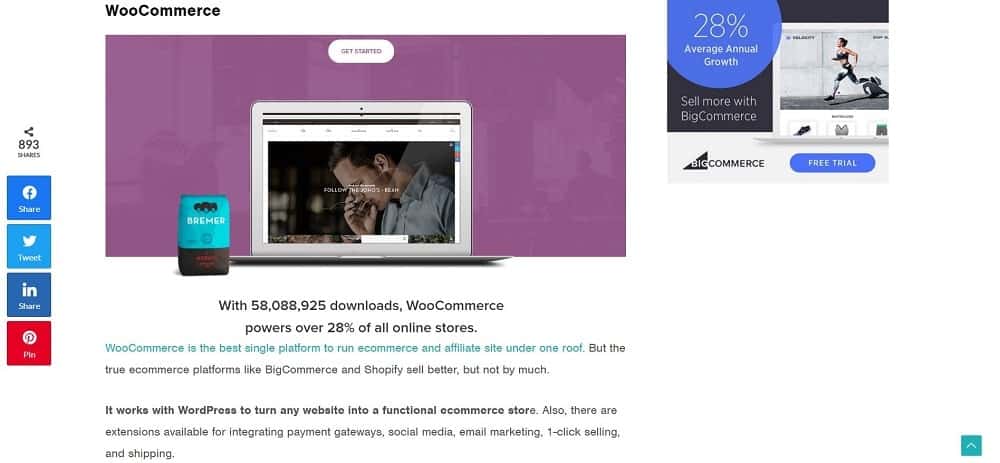 Tangkapan layar beranda platform situs web e-commerce WooCommerce.