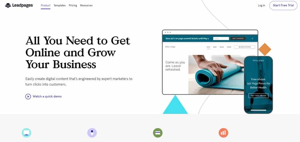 Tangkapan layar beranda perangkat lunak halaman arahan Leadpages.