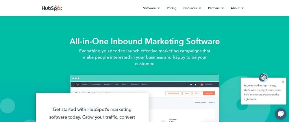 Tangkapan layar beranda perangkat lunak halaman arahan HubSpot.