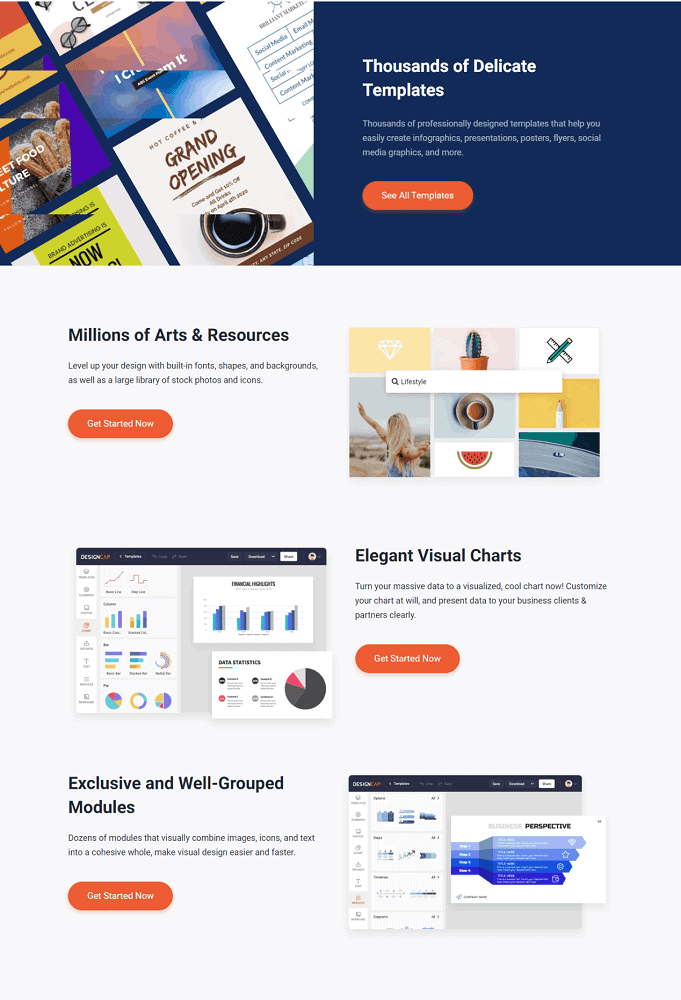 Designcap 사용의 다양한 이점에 대한 스크린샷입니다.