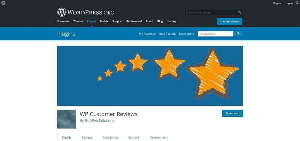 スキーマと評価のホームページ用の WP Customer Reviews 製品レビュー プラグインのスクリーンショット。