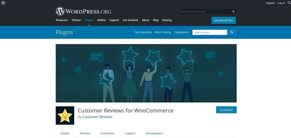 スキーマと評価のホームページ用の WooCommerce 製品レビュー プラグインのカスタマー レビューのスクリーンショット。
