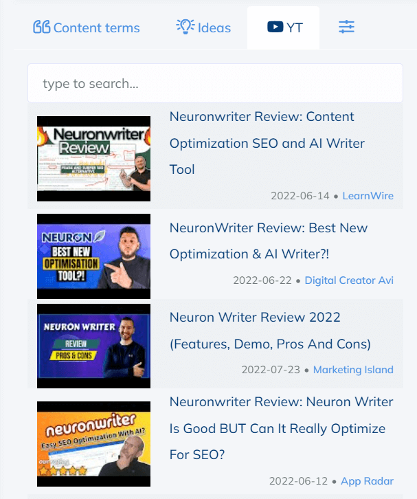 Revisión de Neuronwriter: Comience a escribir contenido con SEO NLP Editor 12 Youtube videos to insert