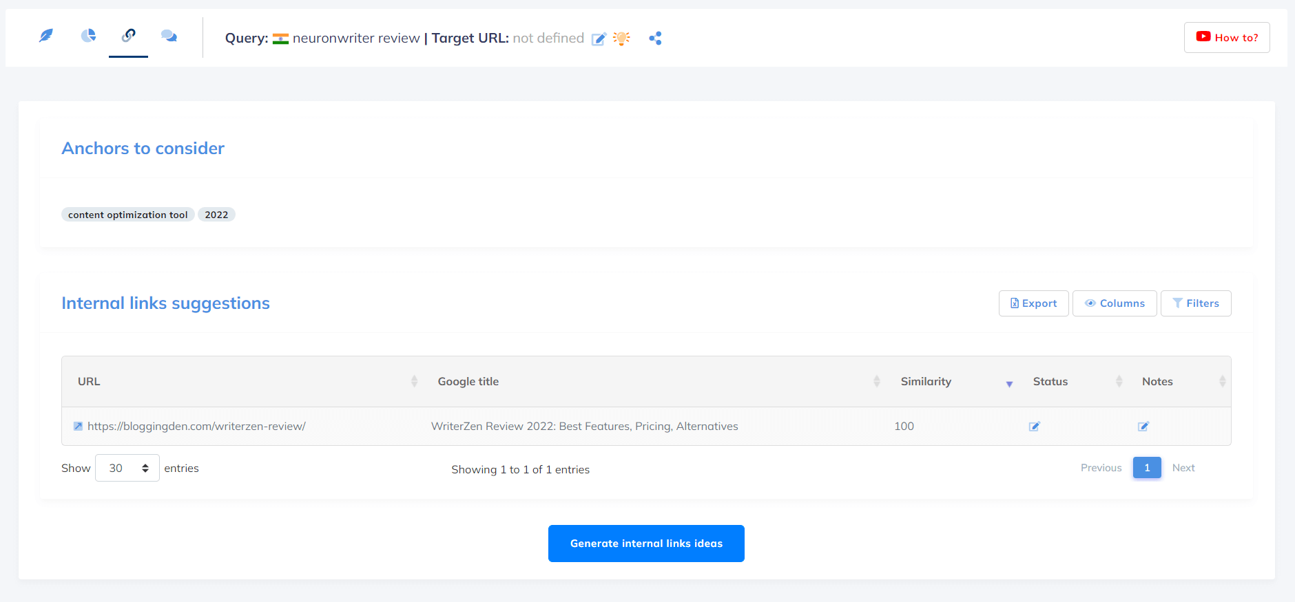 Revisión de Neuronwriter: Comience a escribir contenido con SEO NLP Editor 17 internal links suggestions