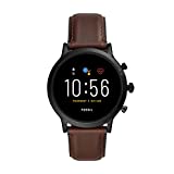 Fossil 44 mm Gen 5 Carlyle Smart Watch aus Edelstahl und Leder mit Touchscreen, Farbe: Schwarz, Braun (Modell: FTW4026)