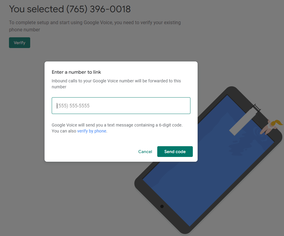 Klicken Sie auf dem Bildschirm mit der ausgewählten Google Voice-Nummer auf Bestätigen