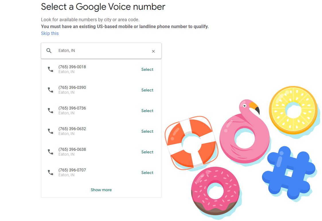 Wählen Sie einen Google Voice-Nummernbildschirm aus