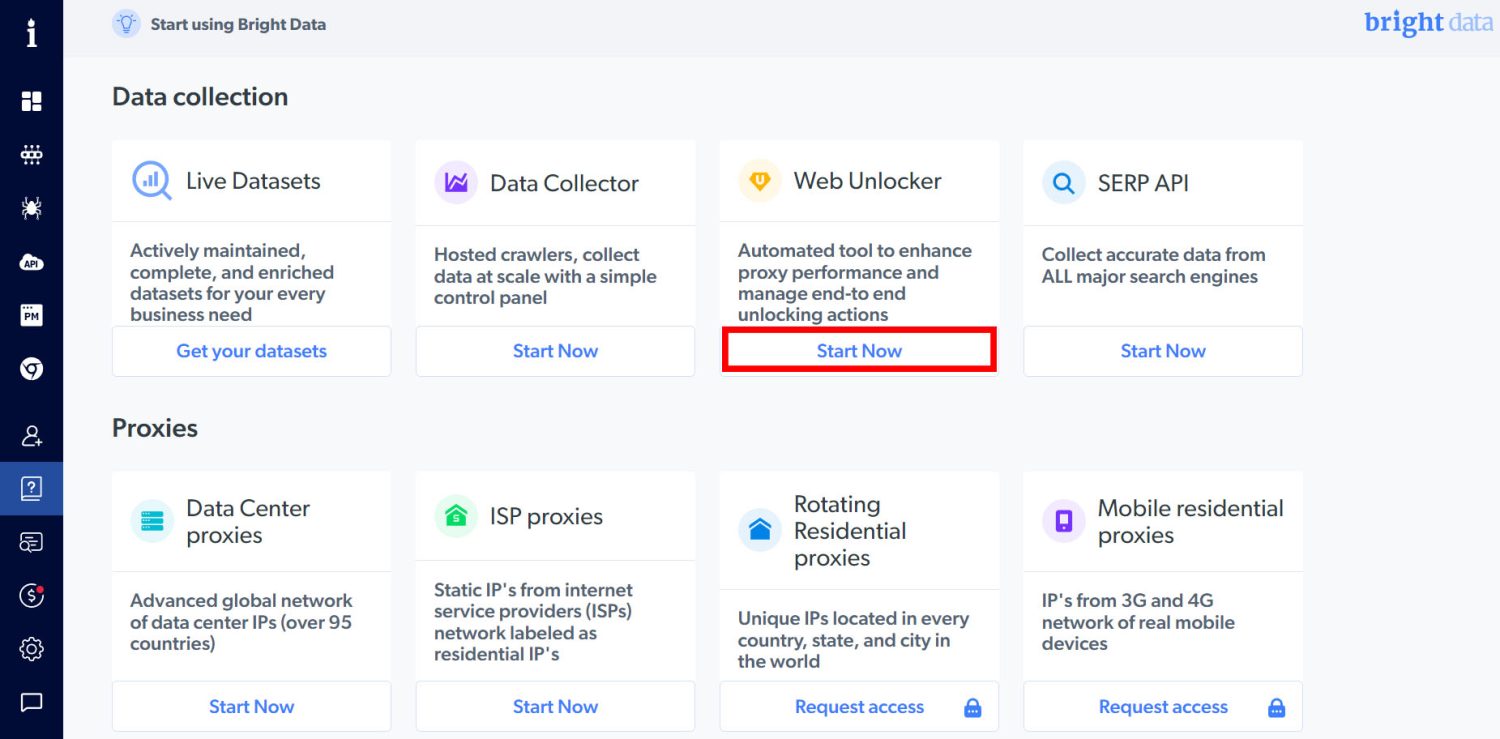 Web Unlocker-Funktion auf Bright Data