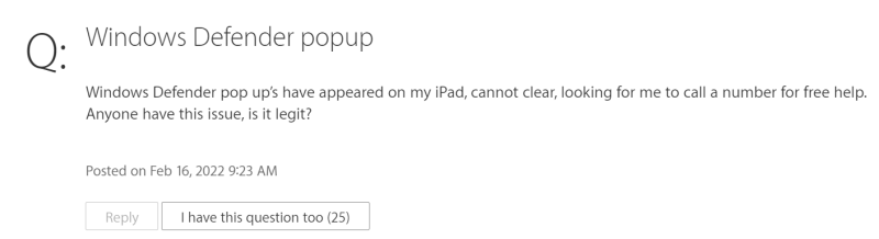 Usuario de Mac que cita la advertencia de seguridad de Windows Defender