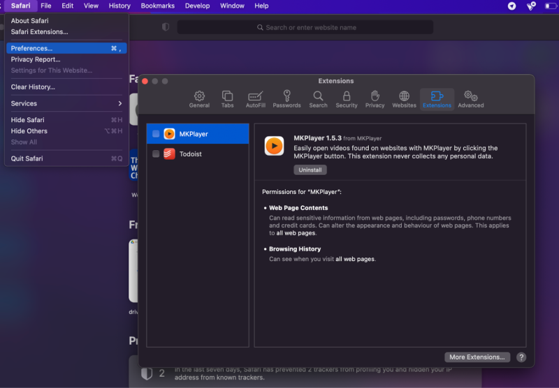 quitar extensiones de safari