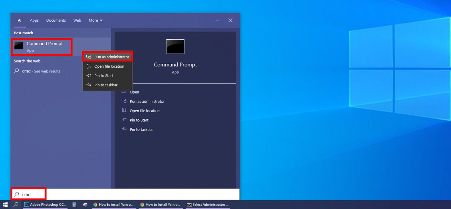 Öffnen Sie CMD unter Windows und führen Sie es als Administrator aus