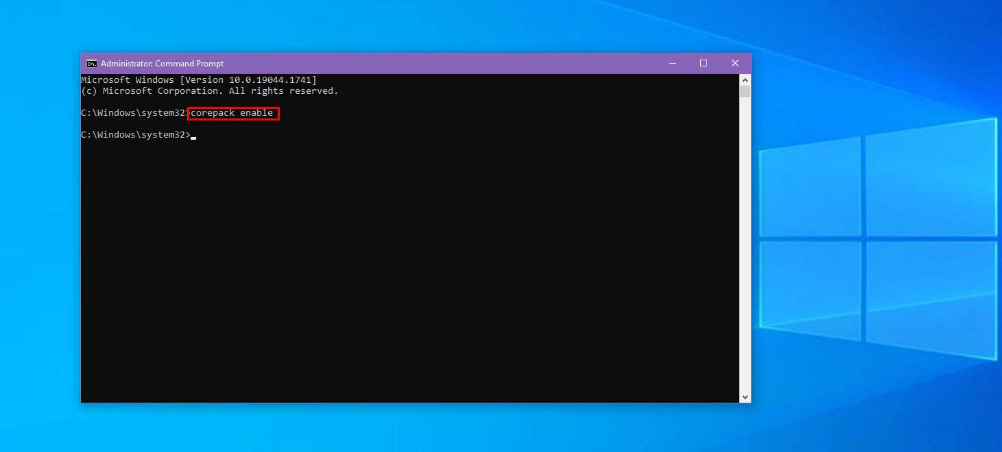 Corepack unter Windows aktivieren