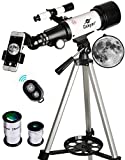Gskyer Teleskobu, 70mm Diyaframlı 400mm AZ Dağı Astronomik Refraksiyonlu Çocuklar İçin Yeni Başlayan Teleskop - Taşıma Çantalı, Telefon Adaptörlü ve Kablosuz Uzaktan Kumandalı Seyahat Teleskobu