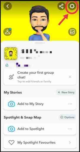 Kliknij ikonę ustawień Snapchata, aby usunąć konto Snapchat