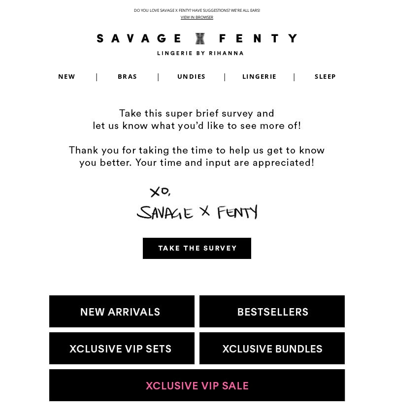 Savage x Fenty e-posta anketi kampanyası