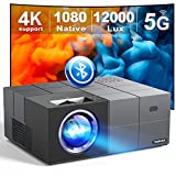 Natywna obsługa projektora Bluetooth 1080P 5G WiFi 4K, projektor filmowy 340 ANSI YOWHICK z ekranem i wyświetlaczem Max 300 ', Projektor wideo kompatybilny z iOS / Android / Win / TV / PS5, szary
