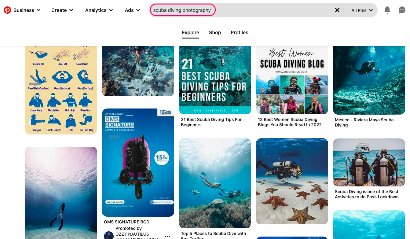 Маркетинг подводной фотографии на Pinterest