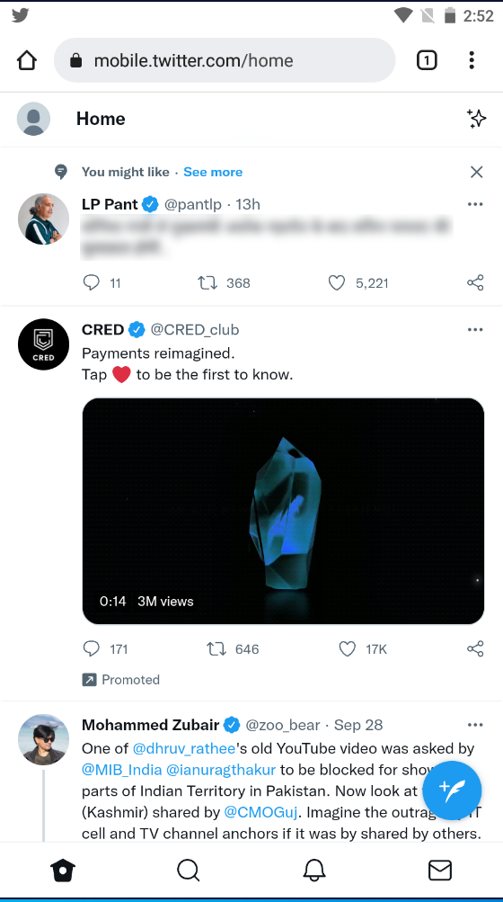 移動設備上的 Twitter 主頁
