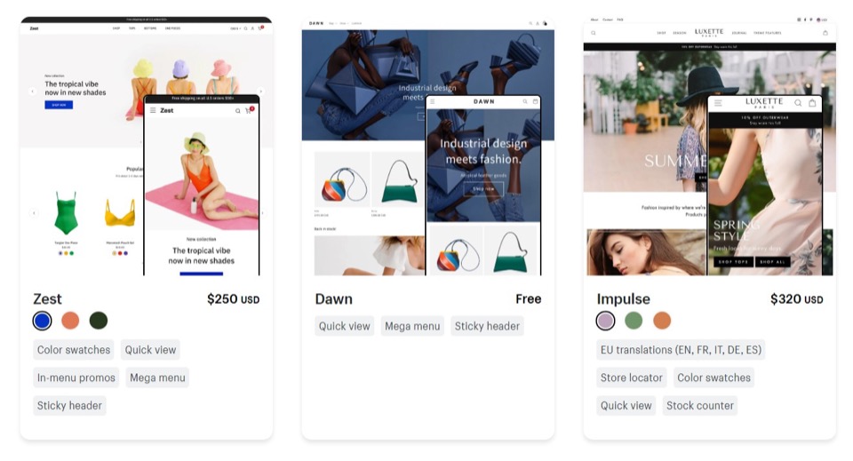 temas premium e gratuitos na Shopify