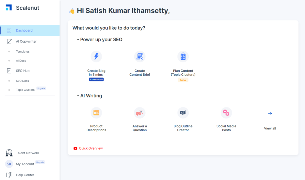 scalenut dashboard