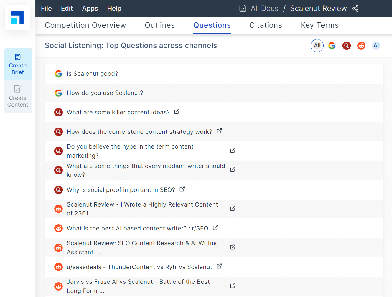 create brief - questions
