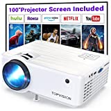 TOPVISION Projector, 7500L Portable Mini Projector with 100” Projector Screen, 1080P Supported, Built-in HI-FI Speakers, Home Theater Movie Projector Compatible with, HDMI, Fire Stick,VGA,USB,TF,AV,PS4