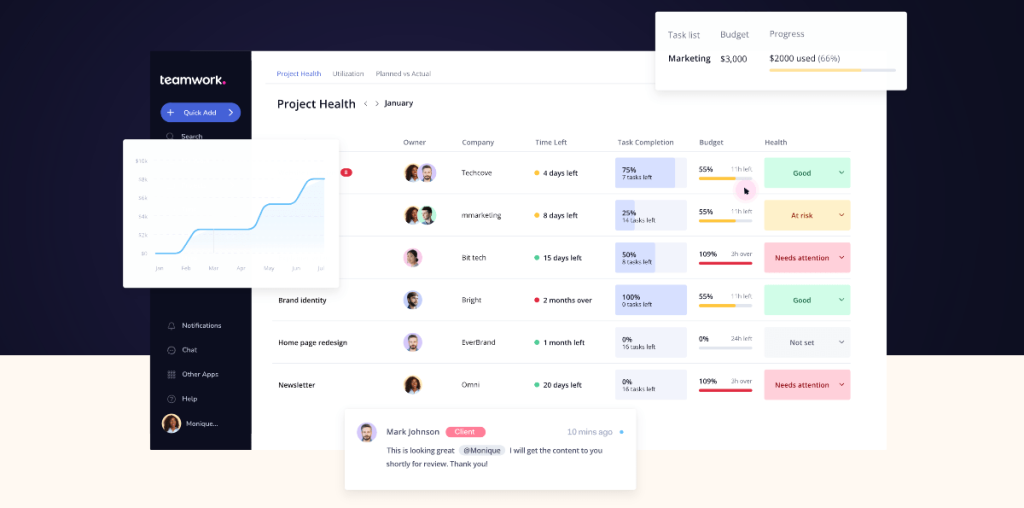 capture d'écran de la vue d'ensemble du projet de travail d'équipe