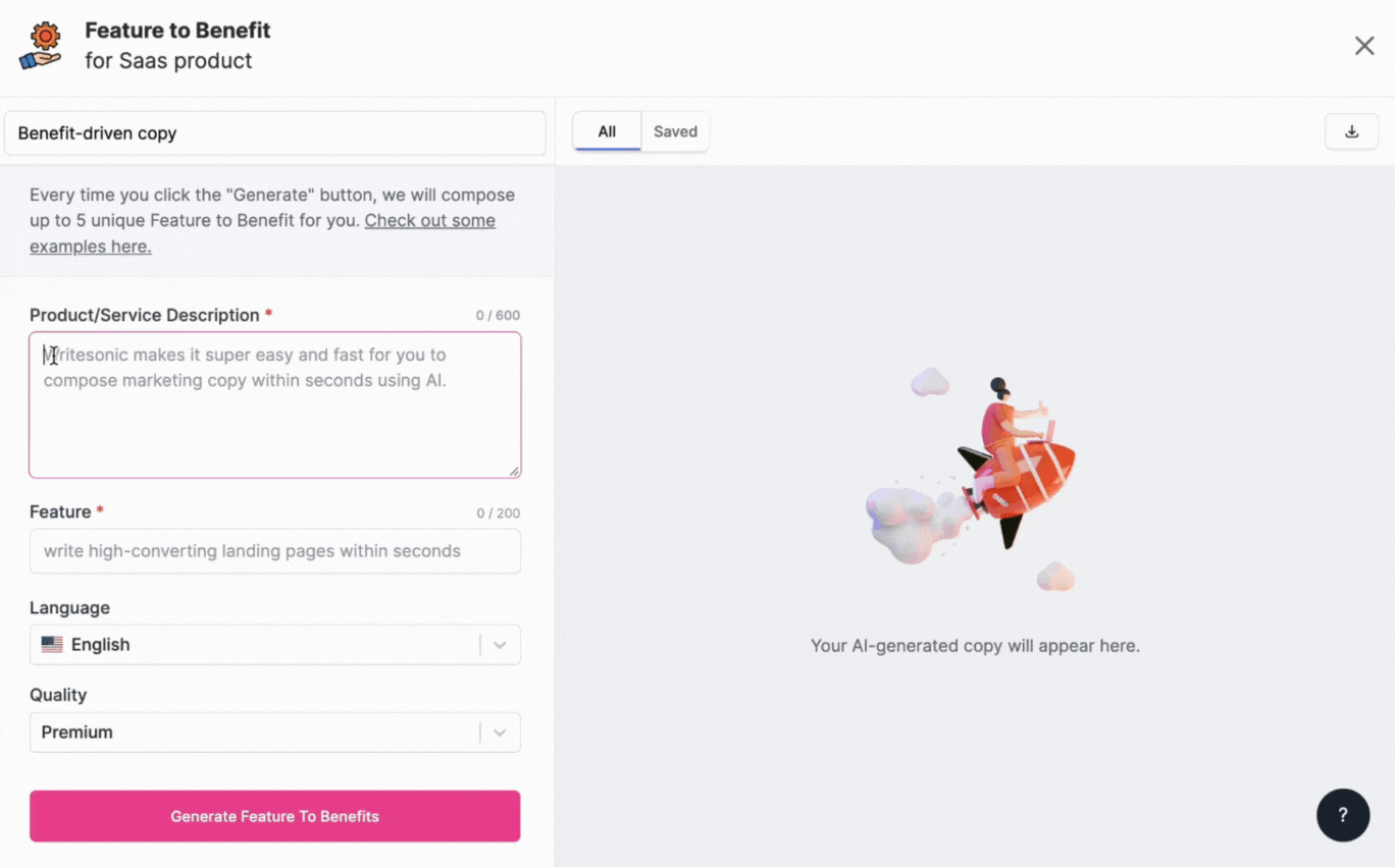 Feature to Benefit Generator - 如何编写产品描述