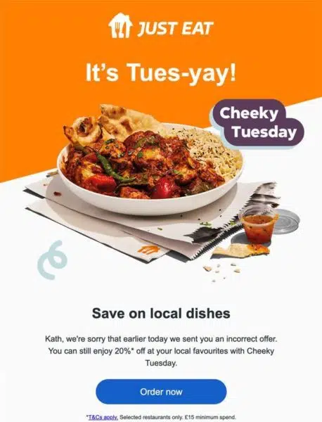 Электронная почта Just Eat oops