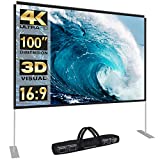 Abdtech 100 นิ้วหน้าจอโปรเจ็กเตอร์และขาตั้ง, หน้าจอโปรเจ็กเตอร์แบบพกพา 4K HD ด้านหลังหน้าจอการฉายภาพด้านหน้าพร้อมกระเป๋าสำหรับโฮมเธียเตอร์ในร่มกลางแจ้ง Backyard Cinema Travel