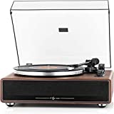Gramofon 1 BY ONE High Fidelity z napędem pasowym z wbudowanymi głośnikami, gramofonem z kasetą magnetyczną, odtwarzaniem przez Bluetooth i funkcją Aux-in, automatyczne wyłączanie