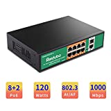 2 Uplink ile Reidubo 8 Bağlantı Noktalı Gigabit PoE Anahtarı,1000Mbps PoE Ethernet Yönetilmeyen Ağ Anahtarı,120W, Tak ve Çalıştır, VLAN, Erişim Noktası-AP ve PoE Gözetleme Kamerası için uygun