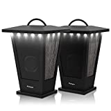 Bluetooth-Lautsprecher wasserdicht, Pohopa 2 Packungen True Wireless Stereo Sound 20 W Lautsprecher Dual Pairing Lantern Indoor Outdoor Lautsprecher mit 20 LED-Leuchten, satten Bässen, Pinao Black