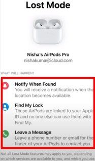 Funktionen Unter Als verloren markieren Option zum Auffinden der Airpod-Hülle