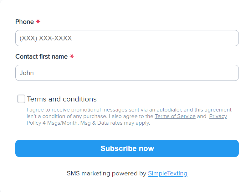 Formular de înscriere web pentru contactele text